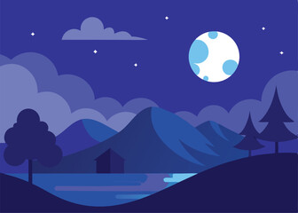 Obraz premium wonderful night landscape vector illustration