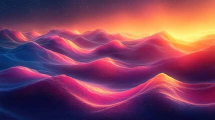 Abstract Digital Waves In Purple And Orange Gradient With Sparkling Texture