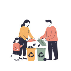 Family recycling together at home