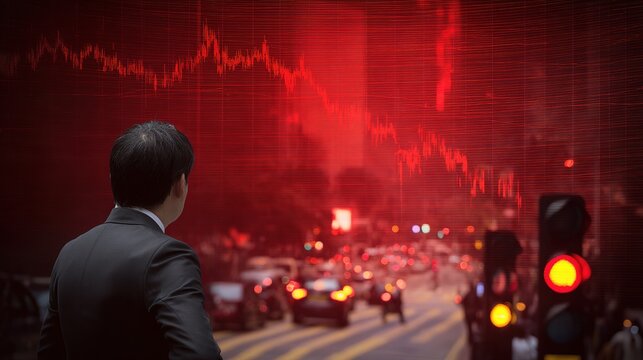 Businessman in Hong Kong Observing Financial Downturn on Street