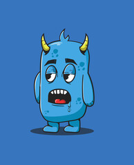 illustration of a blue monster character with a sleepy expression