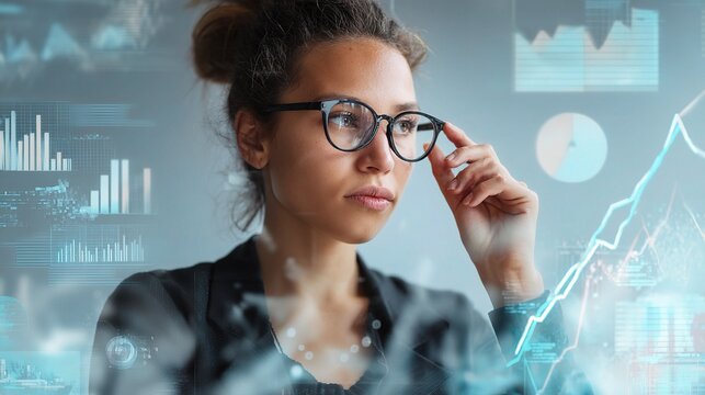 Businesswoman Analyzing Data in Virtual Environment with Focus