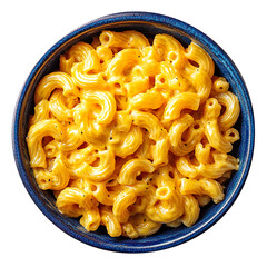 A delicious bowl of cheesy Macaroni pasta isolated on a white background