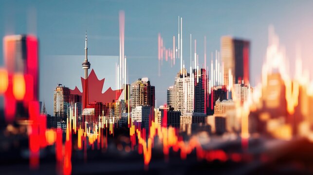 Toronto Skyline with Flag and Stock Market Chart Overlay