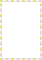 Spring meadow frame. Rectangle frame with flowers. Cute daisy empty frame box