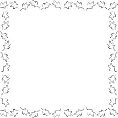 Simple leaves linear frame. Doodle leaf Thanksgiving template. Frame with empty space for your text