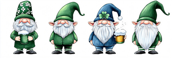 Festive Saint Patrick s Day Gnomes Celebrating with Beer and Irish Cheer Illustrations