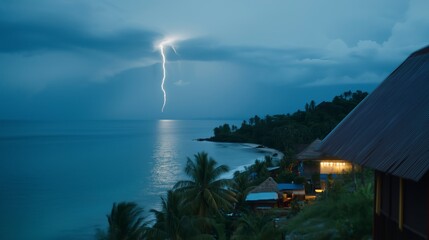 A lightning bolt strikes the ocean