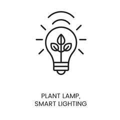 Plant lamp icon with editable stroke for smart lighting and growth support in Smart Garden setups