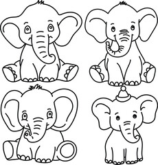 Coloring Page Outline of Cartoon Elephant. Jungle Animals. Coloring Book for Kids.