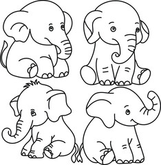 Coloring Page Outline of Cartoon Elephant. Jungle Animals. Coloring Book for Kids.