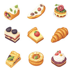 Delightful assortment of colorful desserts including cakes, pastries, and tarts, showcasing variety of flavors and textures that evoke sense of indulgence and joy