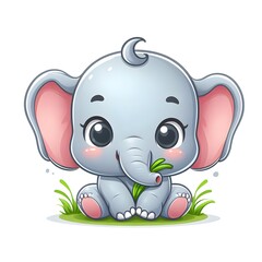 Obraz premium Cute Cartoon Baby Elephant Eating - Vector Illustration 