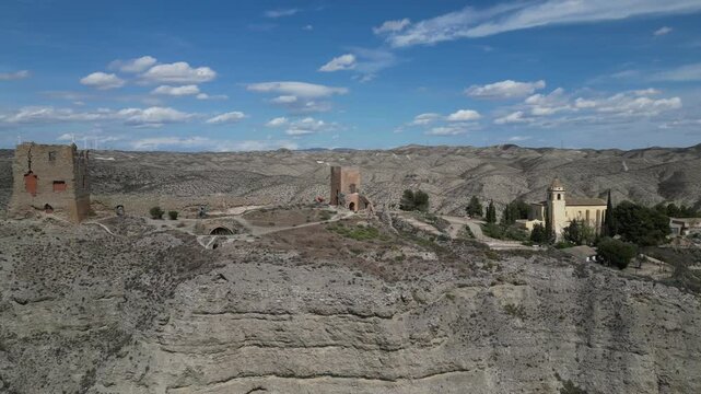 Desert in Alfajar&iacute;n, a municipality in Arag&oacute;n, Spain. Drone shot.