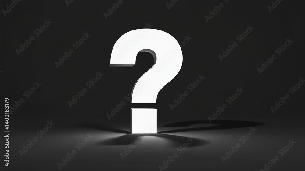 Poster White question mark is rotating on a dark background, symbolizing searching for answers, making decisions, and exploring possibilities