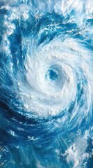 Aerial View of a Powerful Hurricane Swirling Over the Ocean with Intense Blue Waters and White Clouds Capturing Atmospheric Phenomenon and Natural Force