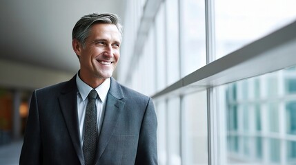 Fototapeta premium Middle-Aged Business Executive Smiling in Stylish Suit Indoors