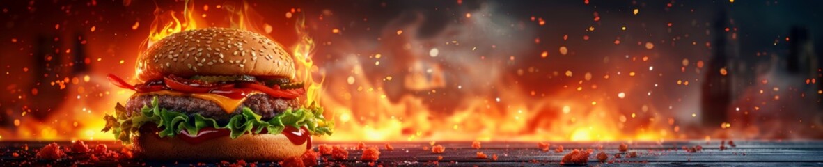 Panorama photo of a burger sandwich