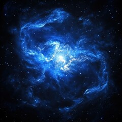 Ethereal cosmic nebula with swirling blue gas and bright starlight in the vast expanse of deep space astronomy background