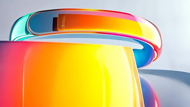 Futuristic wearable technology bracelet with vibrant colors reflecting on a smooth surface