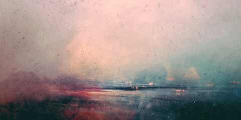 Misty fog and smoke wavy pattern, colorful abstract shapes, digital background, flowing waves, soft atmospheric design