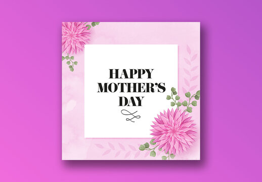 Happy Mother&rsquo;s Day Floral Card, Editable Social Media Post in Pink and White Color.