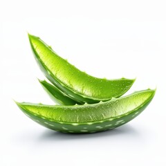 Fresh Aloe Vera Leaves Slices Isolated on White Background for Skincare and Beauty Products