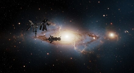 Obraz premium Cosmic Ballet of Silent Ships AI Generated