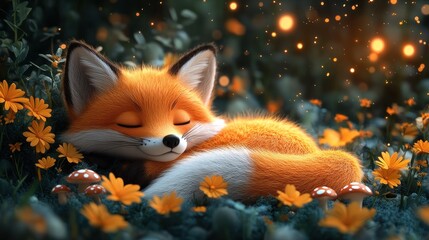 Sleeping Fox in a Magical Forest