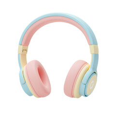 Pastel Pink and Blue Headphones on Transparent Background