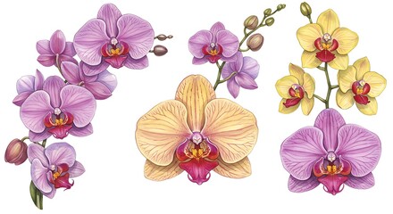 Elegant Orchid Botanical Illustration: Delicate Pastels and Vivid Hues AI Generated