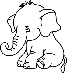 Coloring Page Outline of Cartoon Elephant. Jungle Animals. Coloring Book for Kids.