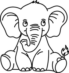 Coloring Page Outline of Cartoon Elephant. Jungle Animals. Coloring Book for Kids.
