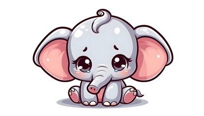Obraz premium Sad Cartoon Baby Elephant Sitting and Crying - Vector Illustration 