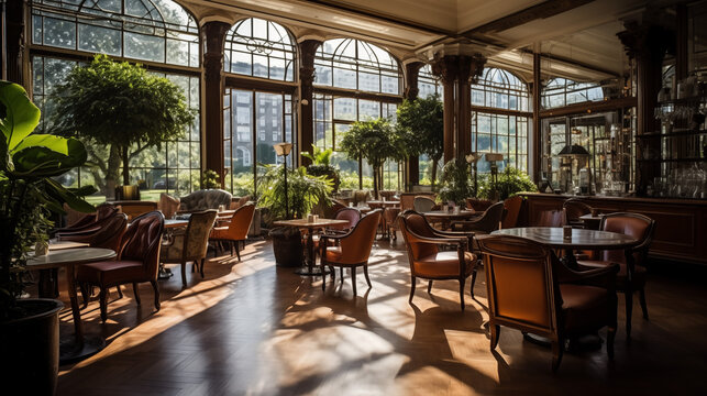 Elegant Sunlit Café Interior With Vintage Charm