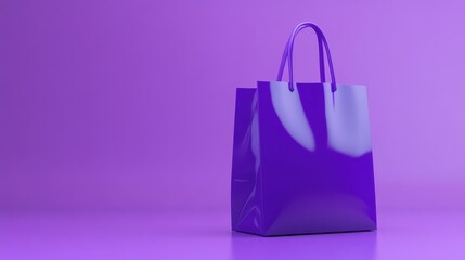 Shopping bag with glossy finish placed on violet gradient background