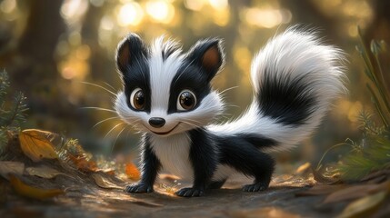 Fototapeta premium Adorable Baby Skunk in Autumn Forest