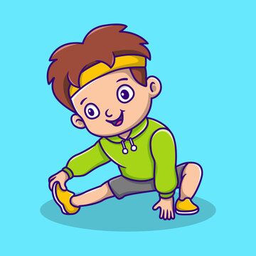 Cute cartoon character of a man doing muscle stretching