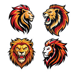 set of lion portraits from different sides isolated on transparent background