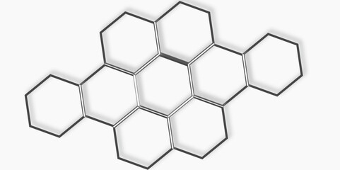 Abstract 3d hexagon grey and white out line technology style honeycomb seamless pattern background. Vector illustration.