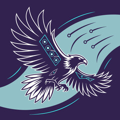 Obraz premium Stylized Eagle Vector Illustration Geometric Tech Blue White