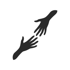 Fototapeta premium Two hands are drawn to each other. Black silhouettes isolated on white background. helping concepts, helping hand reaches out to the other hand.