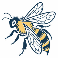 Obraz premium Black Yellow Bee Vector Cartoon Graphic Honeybee Fuzzy Body Wings Striped Antennae Insect Drawing