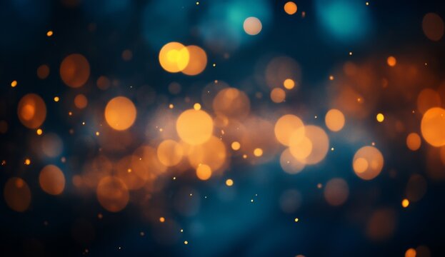 Abstract bokeh lights in warm and cool tones.  A blend of orange and blue lights create a dreamy, ethereal effect