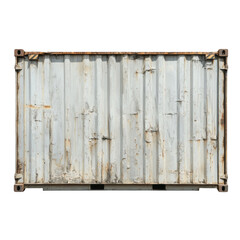 Old rusty cargo container isolated on white background weathered corrugated metal texture shipping container transportation logistics global trade freight industry export import warehouse storage