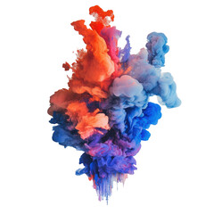 Obraz premium Colorful Ink Cloud Explosion Abstract Design Element Red Orange Blue and Purple Colors Mixing Together Isolated on White Background Acrylic Paint in Water Art Wallpaper Backdrop Template Vibrant