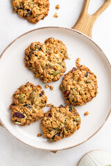 Homemade oatmeal cookies with cranberries and pumpkin seeds. Healthy diet snack.