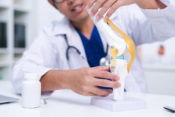 The doctor at the clinic, a skilled physician in orthopedics, provides professional care for knee...
