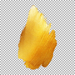 Naklejka premium Gold Texture Paint Stain. Hand drawn brush stroke, Elegant Gold Brush Stroke on transparent background, png, psd 