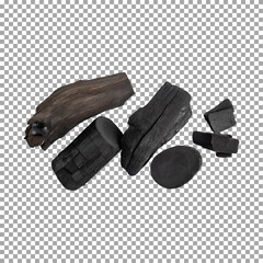 Linen kitchen brawn towel napkin, Black Charcoal Pieces for Fuel and Heating on Transparent Background, png, psd
